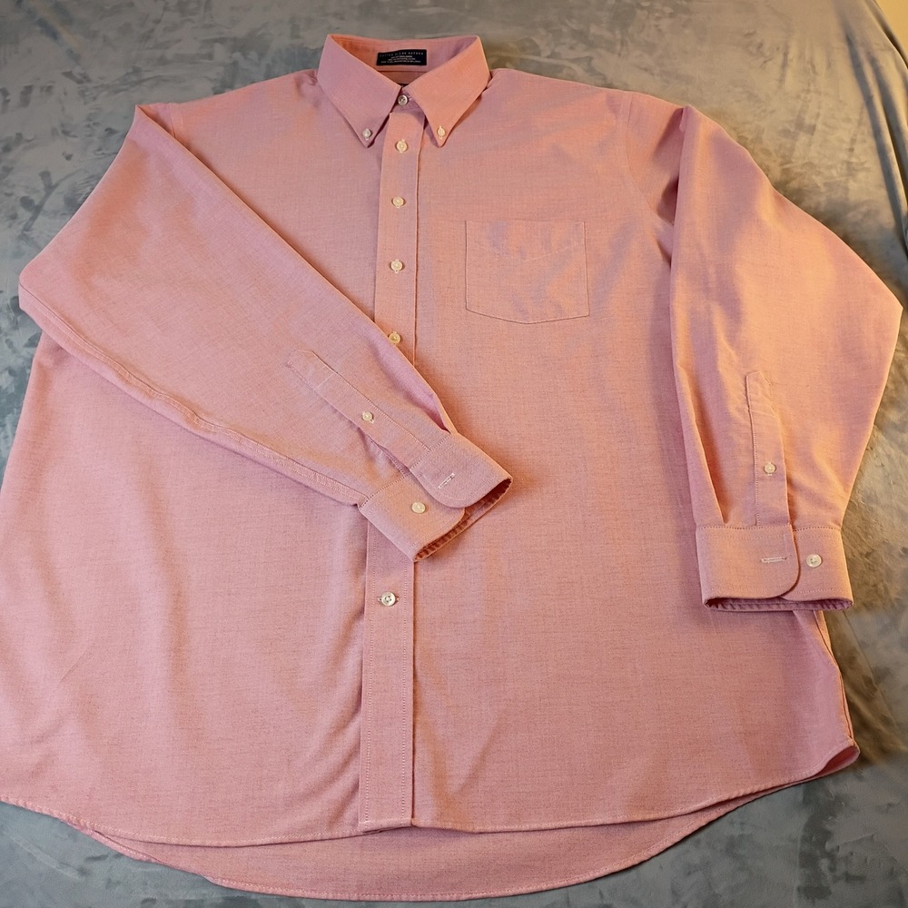 Stafford Essentials Mens Salmon Pink Oxford Dress Shirt Classic Fit 17.5 36-37